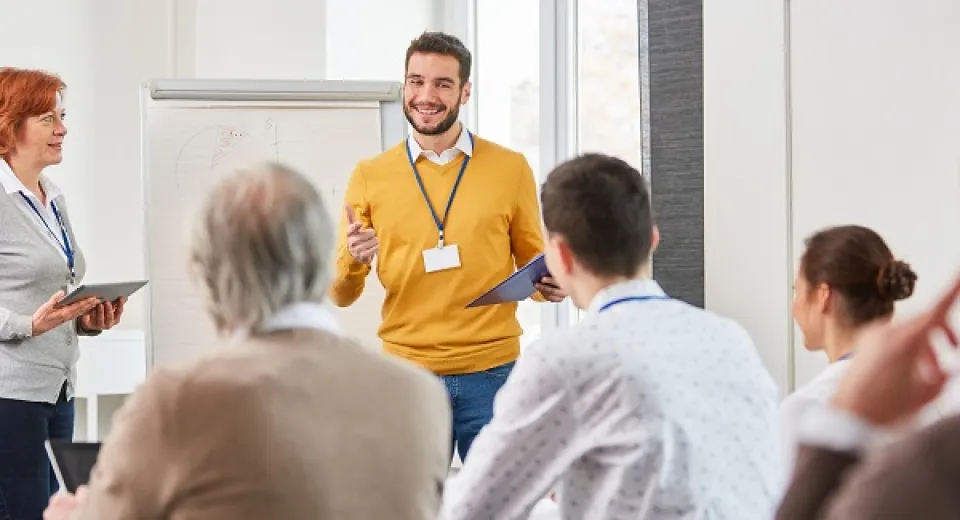 leader talking to group